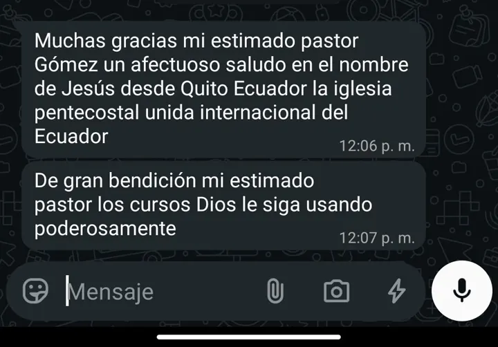 Mensaje de WhatsApp de Edgar Oswaldo Arce, desde Quito, Ecuador